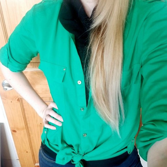 Calvin Klein Irish Green Small Silky Blouse - Picture 2 of 5